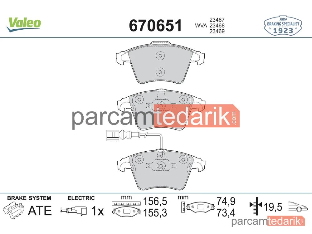 670651 | Fren Balatası — VW Transporter T5, VW Multivan T6, VW Transporter T6 / Caravelle T6